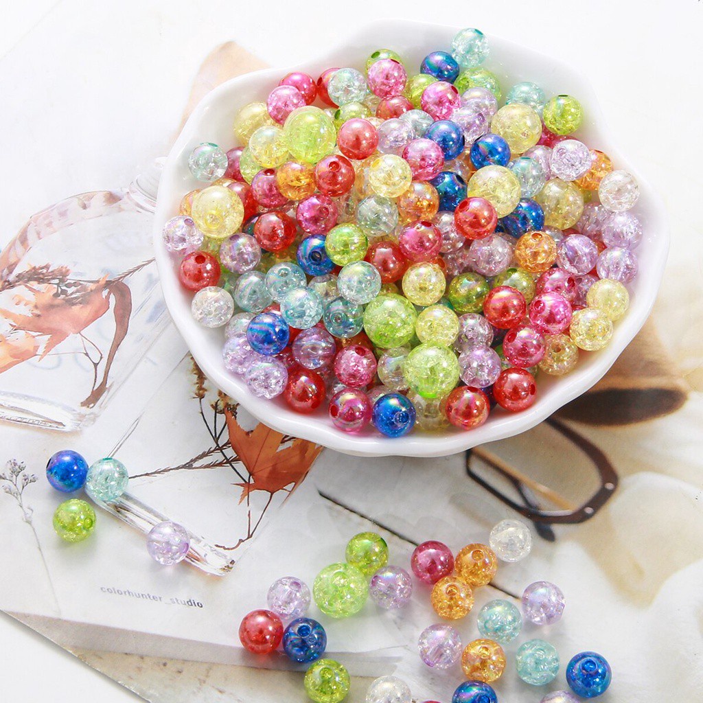 50pcs 8mm 10mm AB Color Round Acrylic Bead Loose Spacer Beads For Jewelry Making DIY Bracelet