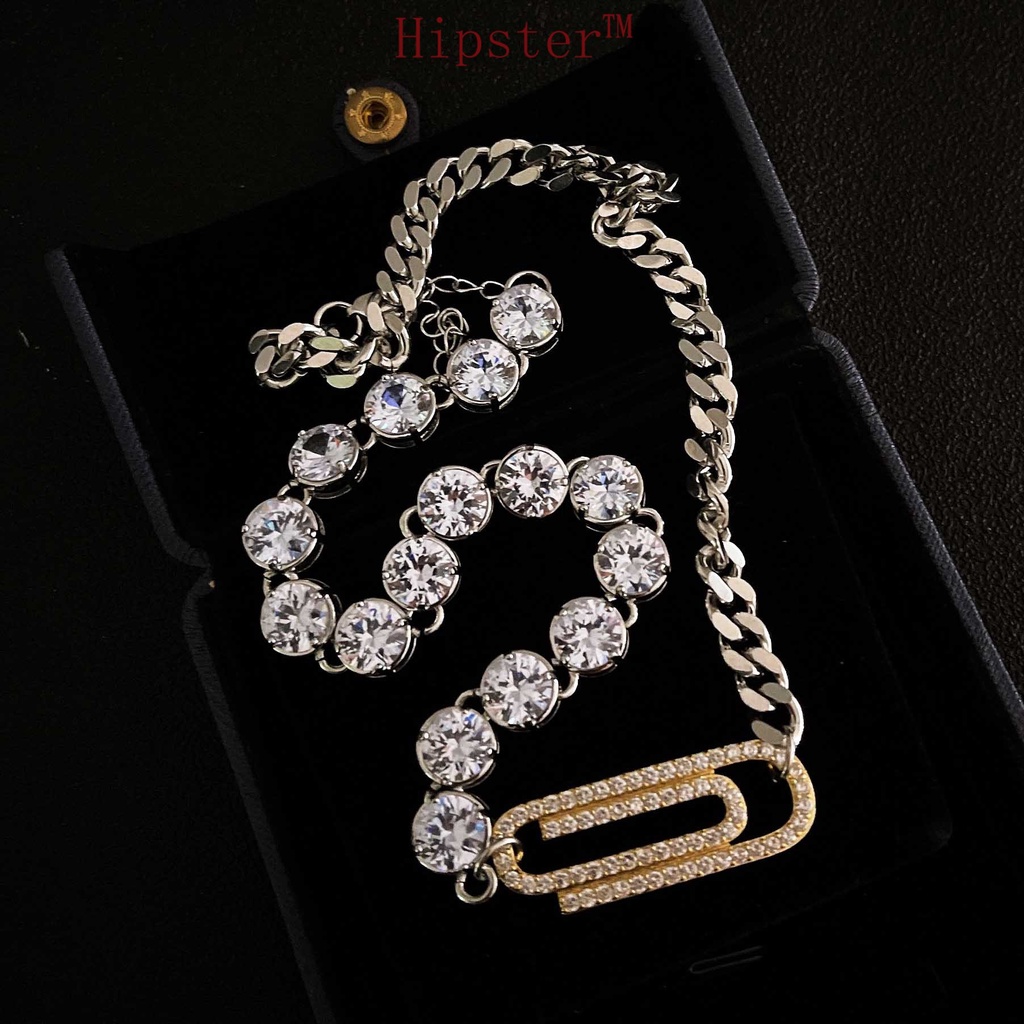 Hot Sale Ins Style Irregular with Personality Micro-Inlaid Diamond Pin Necklace