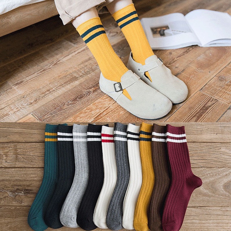 Kaos kaki Wanita bergaris kaus kaki olahraga Socks kasual kaos kaki mahasiswa fashion D36