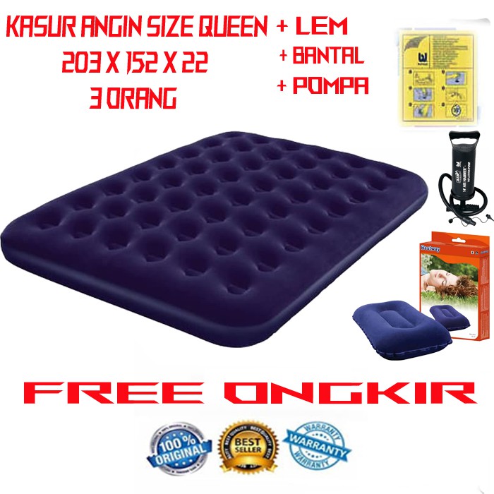 Bestway 67003 Kasur Angin Queen Biru [203cm x 152cm] / Air Bed Queen Kasur Angin Queen Pompa Bantal