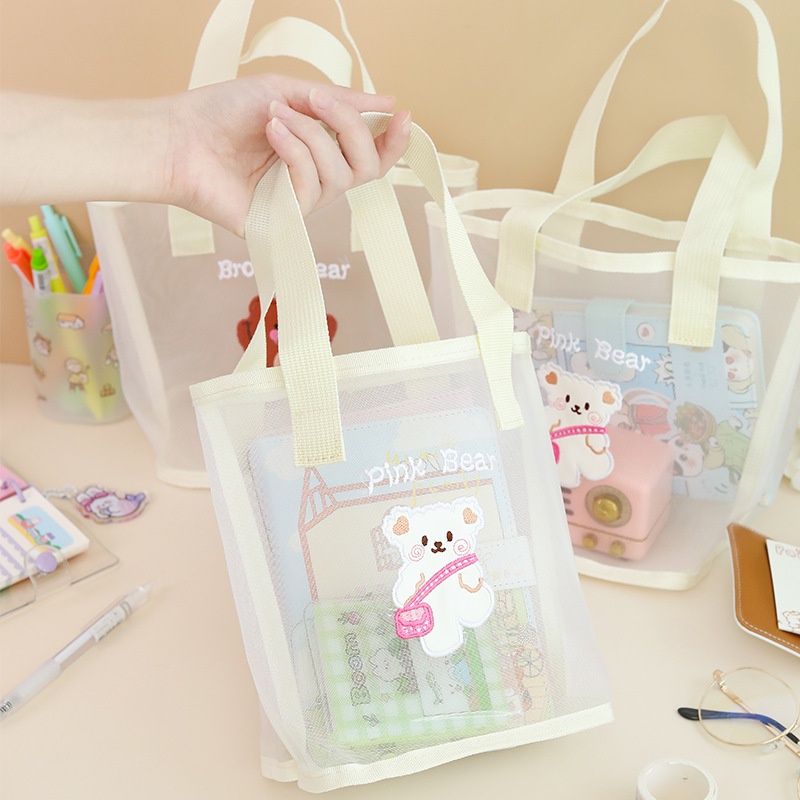 Tas Jinjing Wanita Tote Bag Tenteng Transparan Motif Lucu Putih