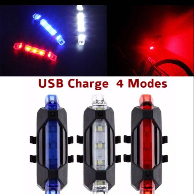  Lampu  Belakang Sepeda  LED USB rechargeable Anti Air 