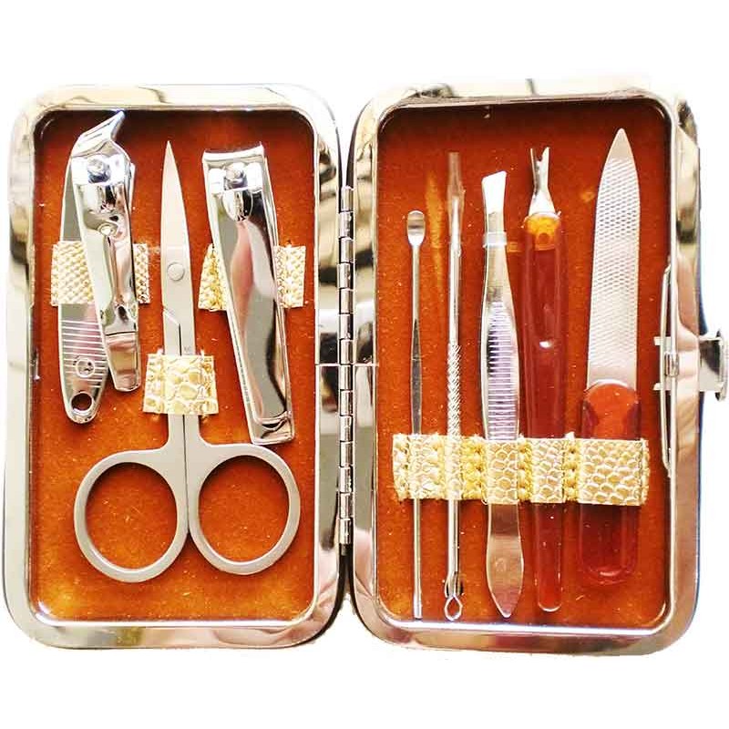 Manicure Set Murah Gunting Kuku Korek Kuping Motif kotak Gold Emas Alat Kecantikan Aksesoris Box