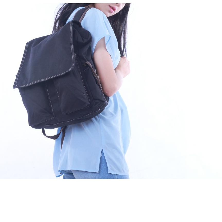 ⅎ [] Tas Kanvas Fashion Wanita Ransel Kecil Gendong Bahan Batam Kanvas Warna Polos ESCORTBAG ➮