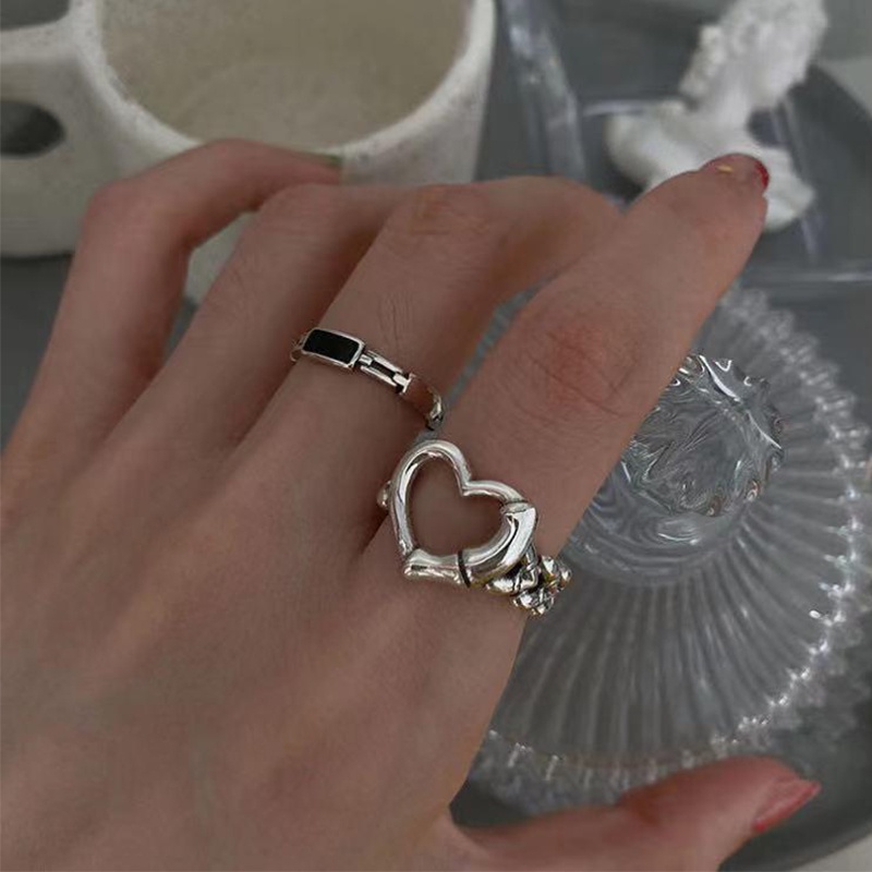 2PCS/Set Hollow Love Rings Female Open Ring Ins Trendy Index Finger Rings Set