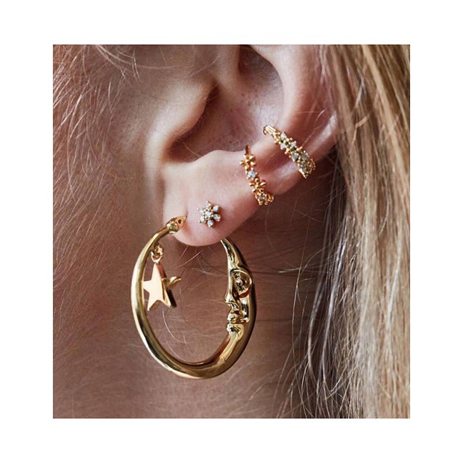 LRC Anting Tusuk Fashion Gold Metal Crescent Moon Single Earring Set A59942