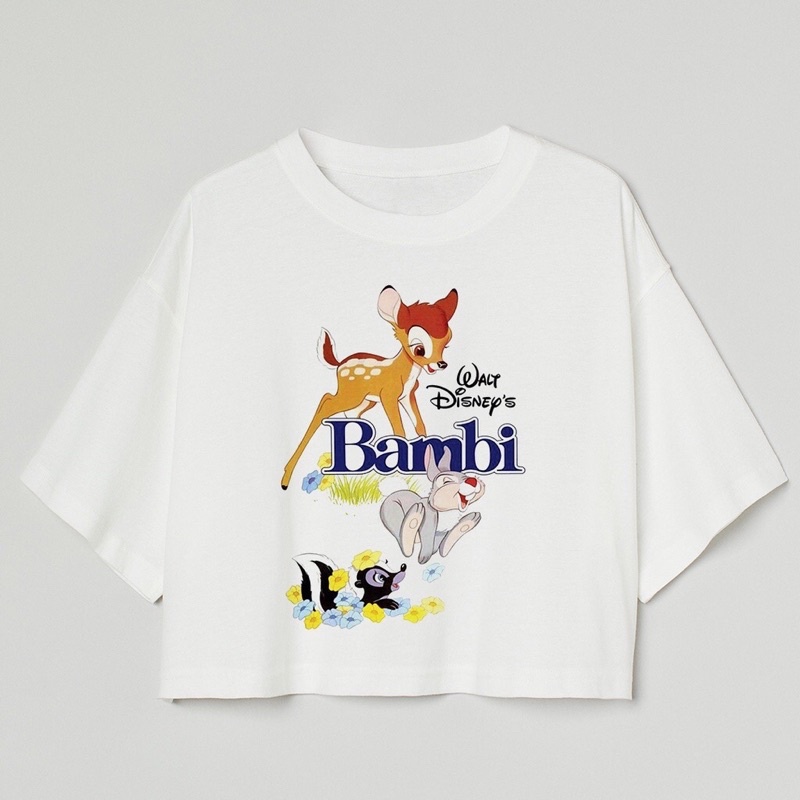 CROP TEE DISNEY BAMBI | KAOS CROP TOP OVERSIZE WHITE MOTIF KARTUN WANITA | BAJU CROP TOP DISNEY OVER