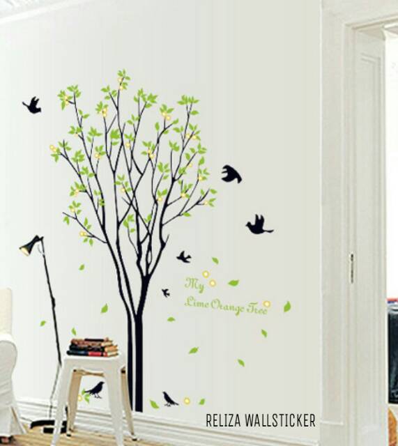 RELIZA WALL STICKER POHON HIJAU RANTING BIRDS GREEN TREE AY9094 STIKER DINDING