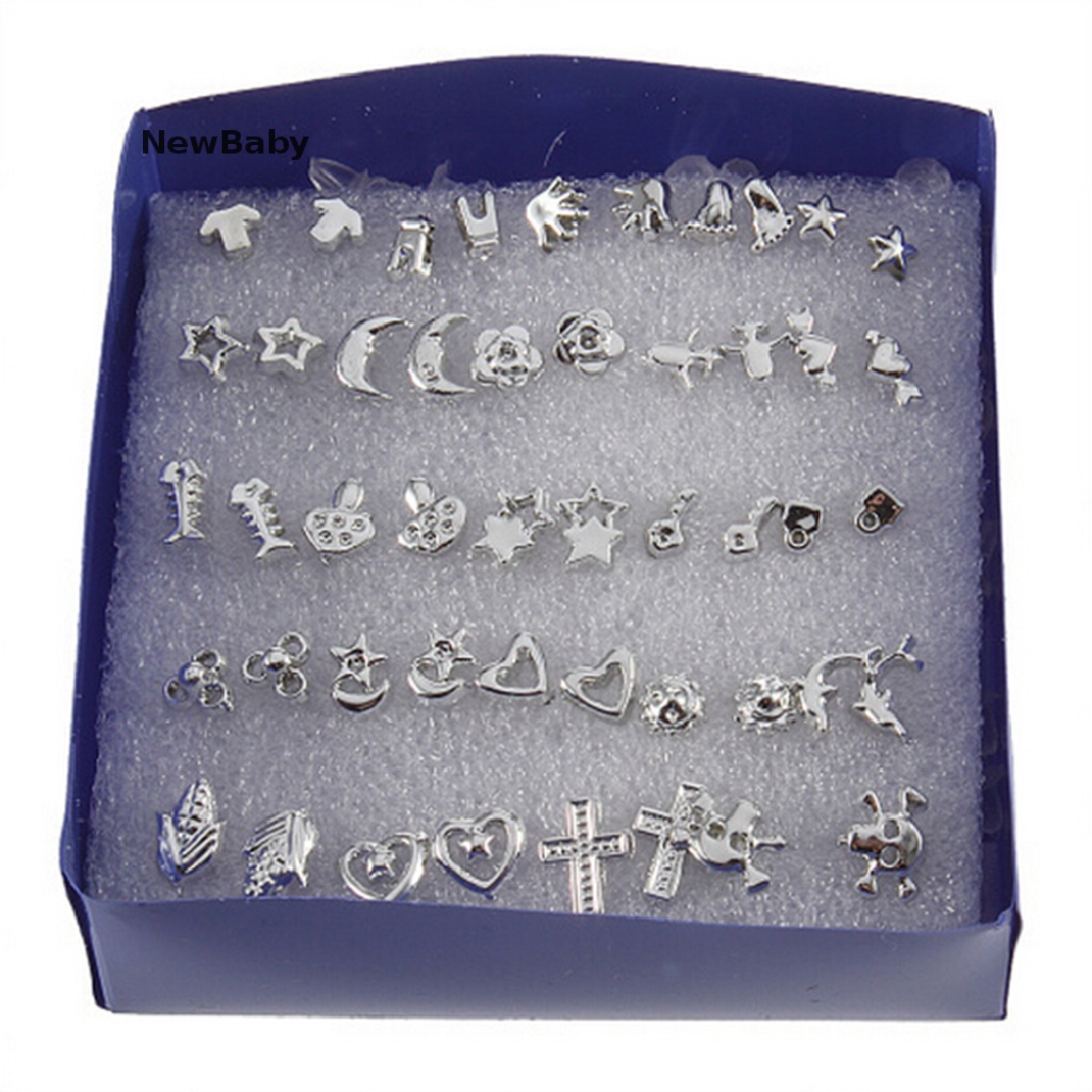 24 Pasang Anting Tusuk Lapis Silver Bahan Plastik Untuk Wanita