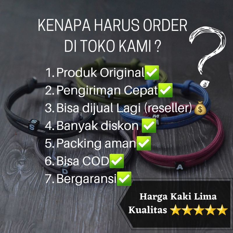 Gelang Pria Wanita Unisex Paracord Prusik Simple Slide Knot Serut Warna Corak Terbaru