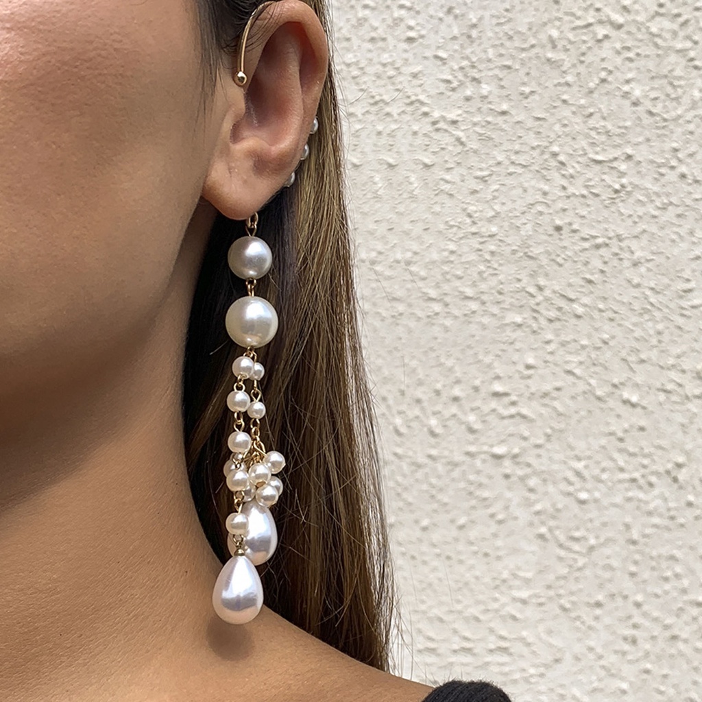 Hu Hu Hu Hu Hu Alat Bantu Pasang Kacamata♡ 1 Pc Anting Klip Rumbai Panjang Aksen Mutiara Imitasi Untuk Pernikahan