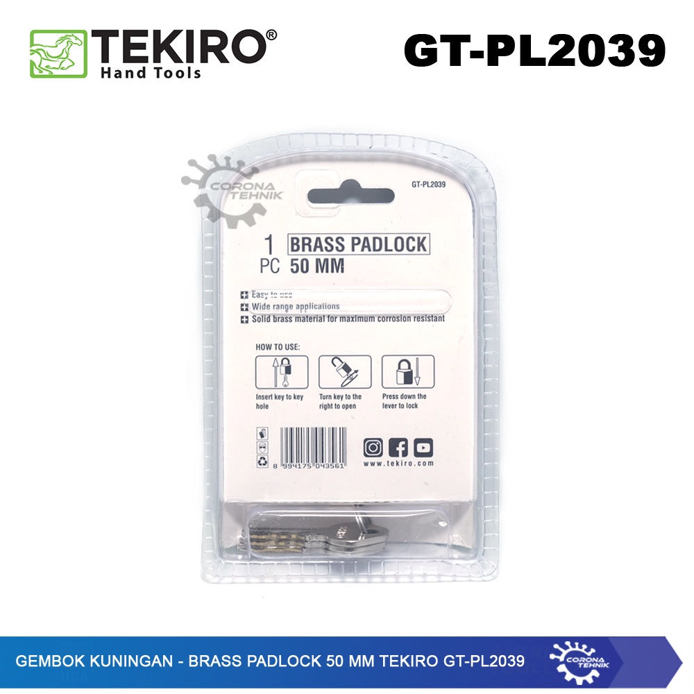 Tekiro GT-PL2039 - Gembok Kuningan - Brass Padlock 50 mm