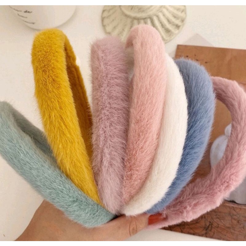 Bando Bandana Bulu Bulu Gaya Korean Faux Fur Untuk Wanita Fashion Aksesoris Rambut Wanita Aksen Bulu