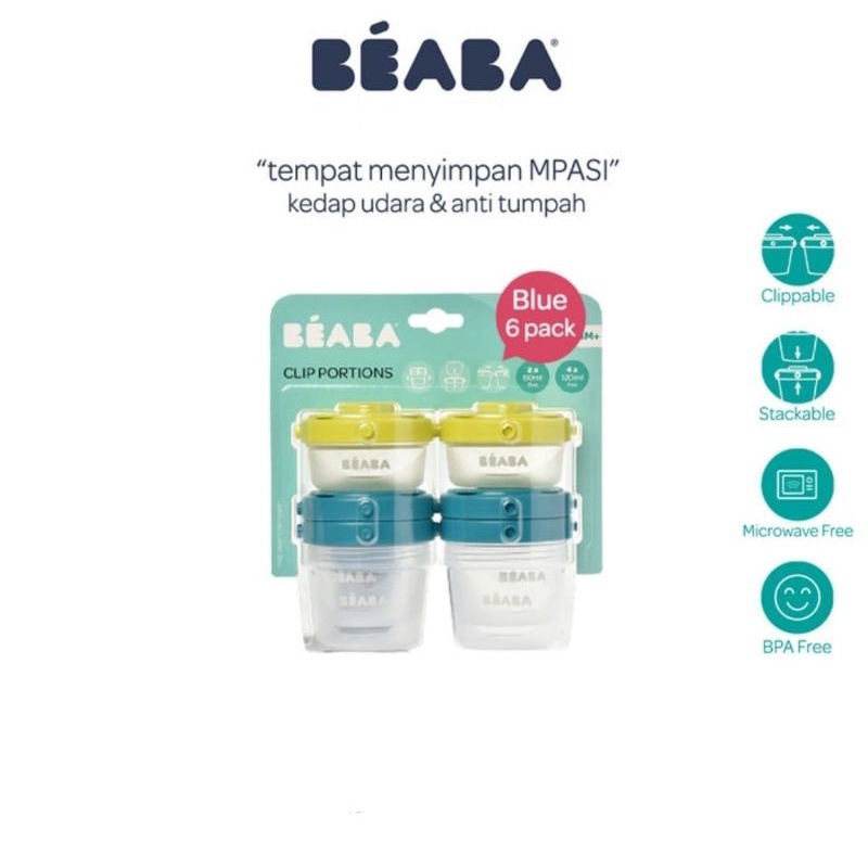 Beaba Set 6 Portion Clip 60ml/120ml - Kontainer Makanan Bayi Isi 6 Pcs