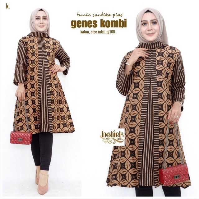 Tunik Santika Pias Genes Kombi Couple Sarimbit Batik Modern Midi Dress Casual Kerja Seragam Kantor