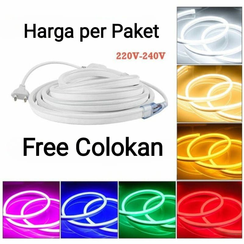 Paket Lampu Neon Flex 220v 1m 2m 3m 4m 5m 5 meter Led Selang Fleksibel 220v