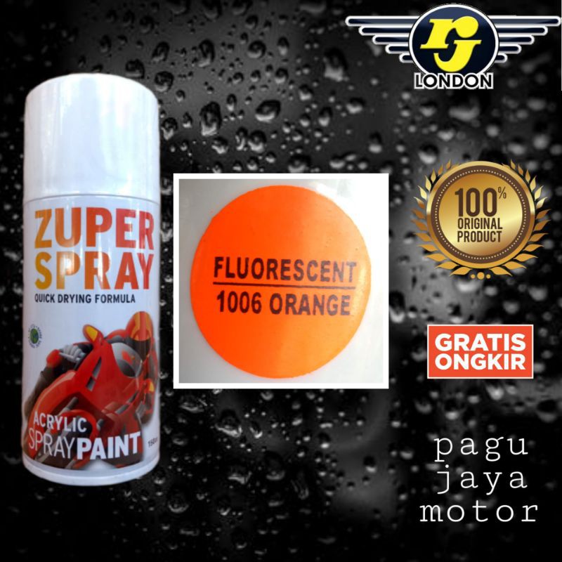 Pilok pilox warna fluorescent stabilo orange 150cc zuper spray cat semprot spray paint untuk cat motor mobil sepeda velg helm kayu besi plastik rj london