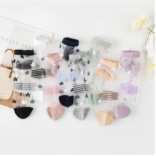 KKT-114 Kaos Kaki Transparan Korea Motif Bintang Garis Socks
