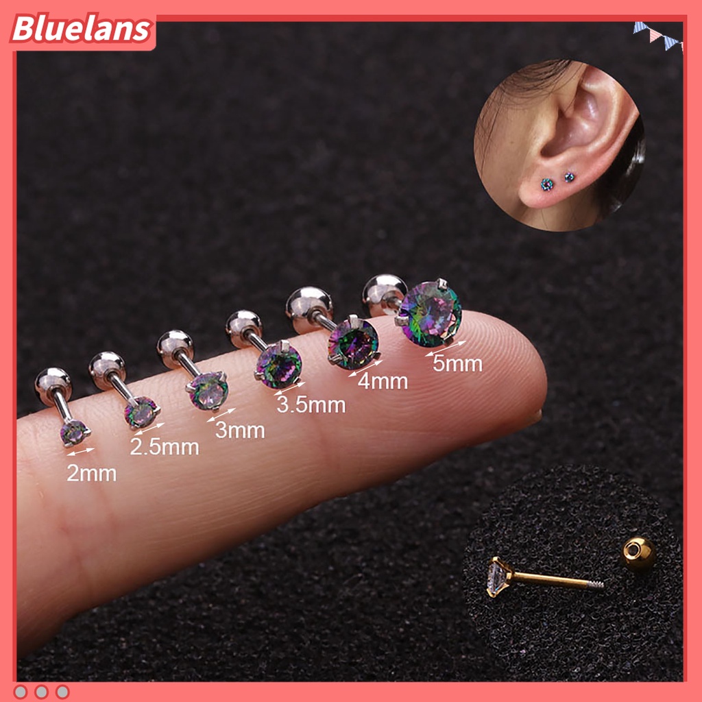 1 Pc Anting Stud Cubic Zirconia Warna-Warni Untuk Wanita