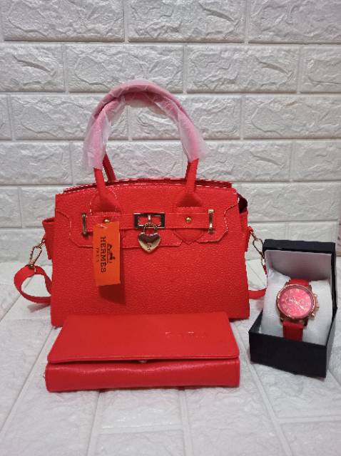 Paket tas wanita 3in1 dts-HM155 tas dompet jam