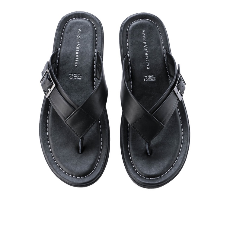 SANDAL JEPIT KULIT ANDRE VALENTINO PRIA ORIGINAL CASUAL HITAM AVM10