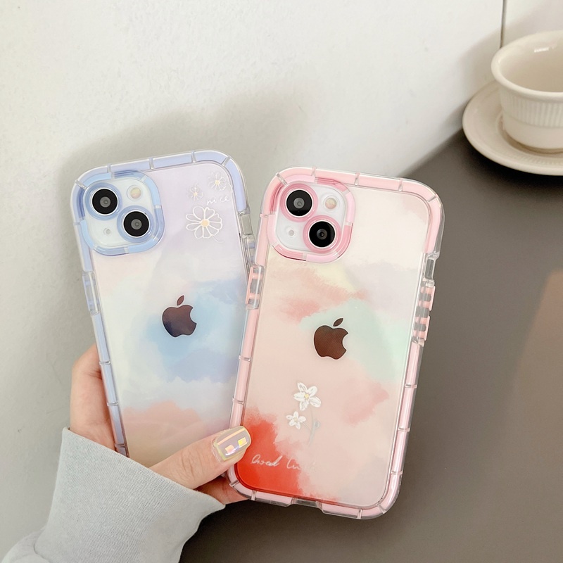 Bersinar Pada Malam Hari Bercahaya Soft Case untuk IPhone Xr Xs Max Ip Apple IPhone 11 12 13 14 Pro Max Wanita Lucu INS Cover Ungu Merah Muda Gradien Awan Bintang Casing