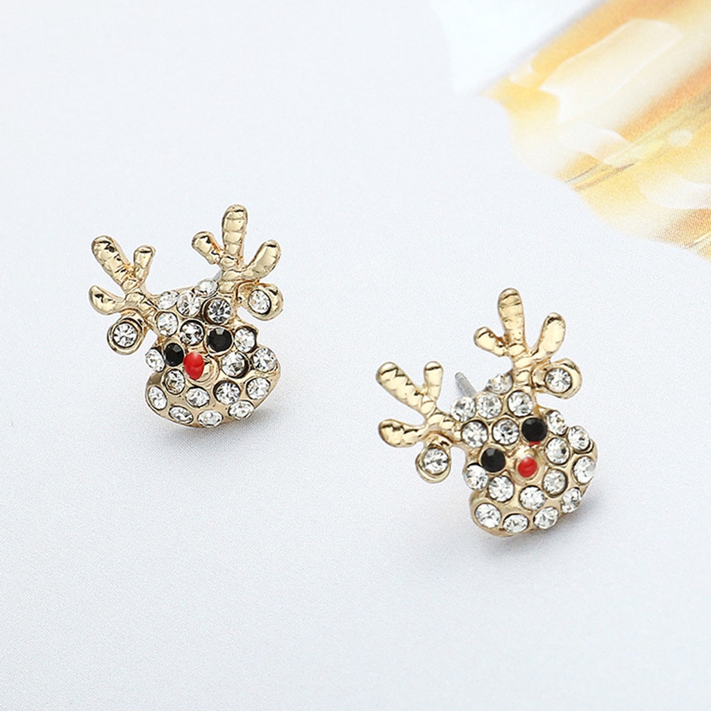 Hu Hu Hu Hu Hu Alat Bantu Pasang Kacamata♡ 1 Pasang Anting Kait Bentuk Topi Rusa Natal Aksen Berlian Imitasi Bahan Alloy Untuk Wanita