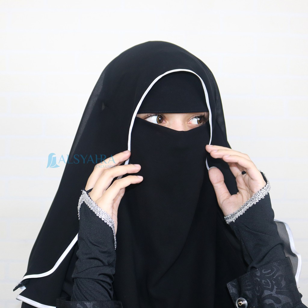Niqab Butterfly Kancing Sifon Jetblack Alsyahra Exclusive