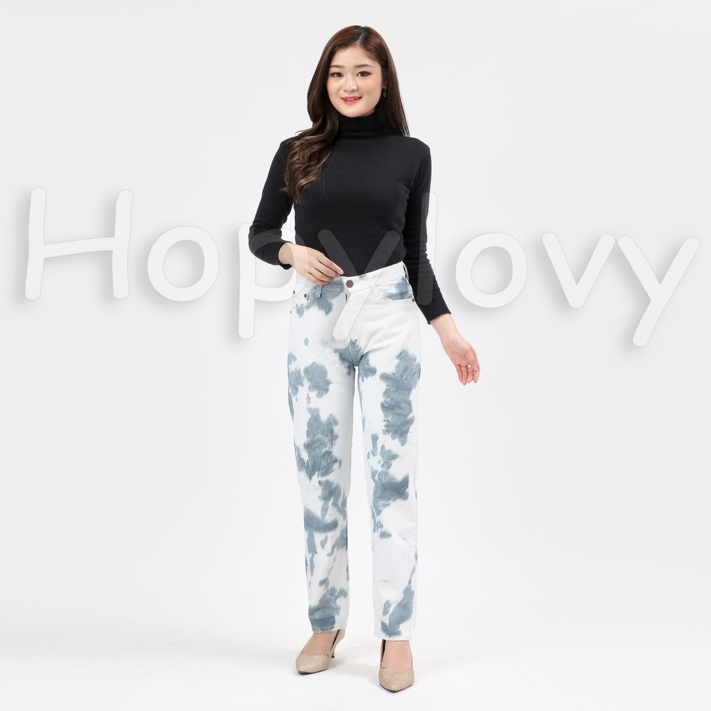 HOPYLOVY SALE - Celana Boyfriend Jeans Wanita Motif Tie Dye Tirani