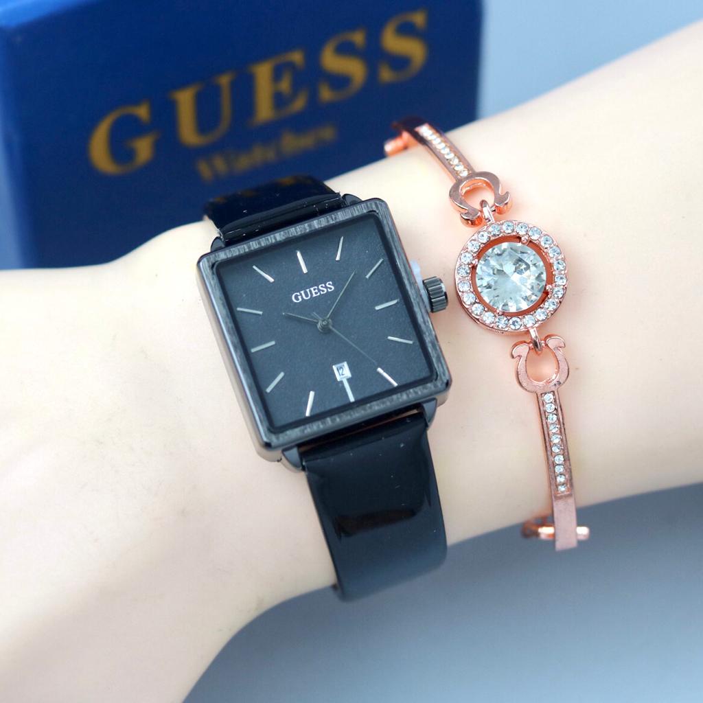 Jam Tangan Fashion Wanita Y9852K Tali Kulit Tanggal Akif Free Box Gelang &amp; Baterai