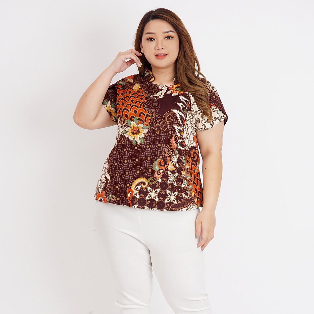 ATASAN BLOUSE BATIK WANITA BIG SIZE 569-Brown