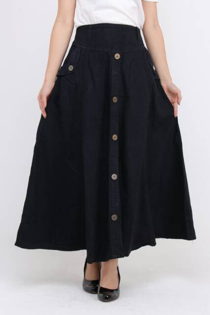 (4 Warna) Rok Panjang Jeans Wanita Model Mekar Rok Muslimah-4