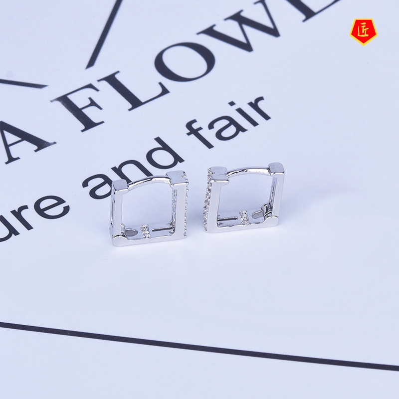 [Ready Stock]S925 Silver Square Hollow Rhinestone Earrings