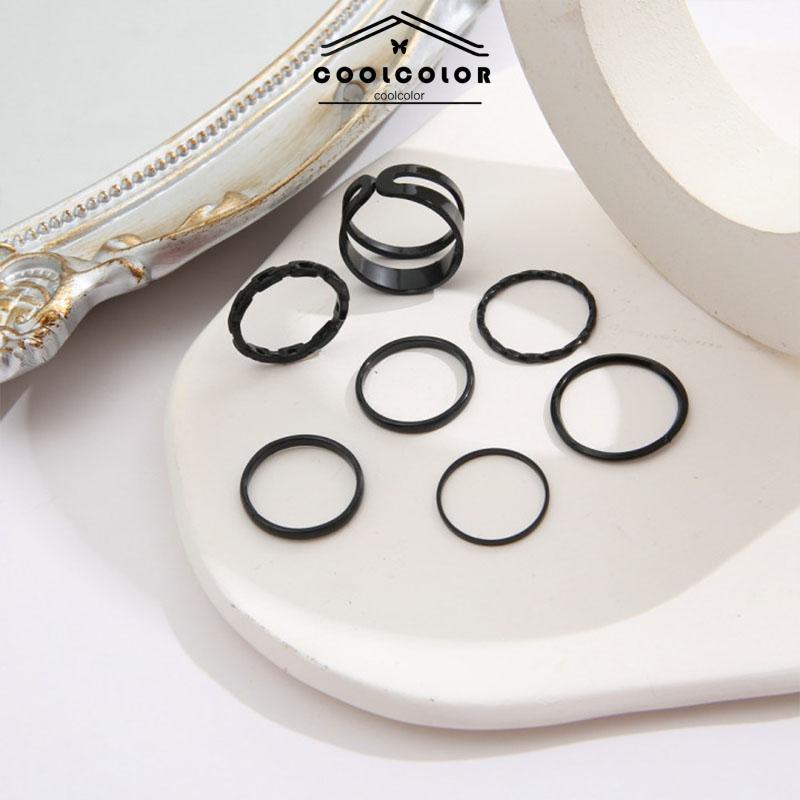 COD🩸7pcs/set Cincin Korea Hitam Gaya Punk Aesthetic Anti Karat Dan Anti Alergi Cincin Titanium Pria Keren Untuk Wanita Ring Jewelry  Perhiasan Aksesoris