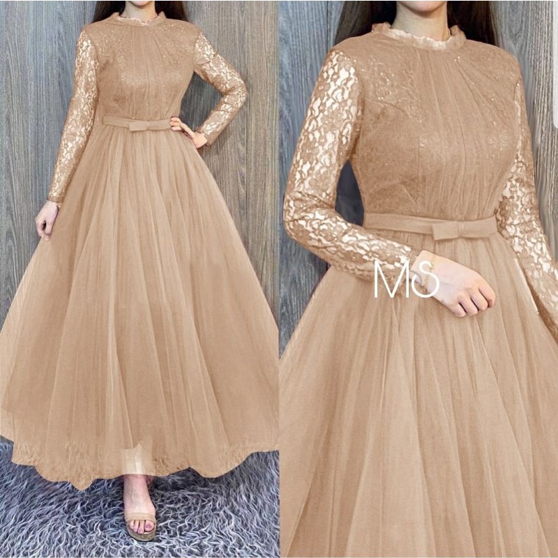 maxi long dress gamis dress korea party brukat pink