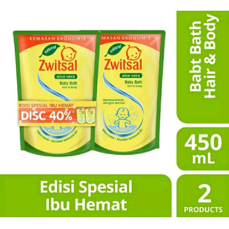 zwitsal baby bath hair and body 450ml twin pack