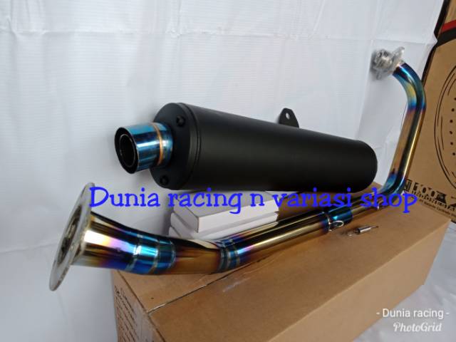 Knalpot Tsukigi Standar Satria Fu Standar racing leher pelangi blue Stenlis Thailand Fullsystem