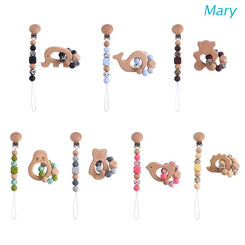 Mary 2pcs / Set Klip Rantai Manik Kayu Beech Bebas BPA Holder Dot Empeng Bayi