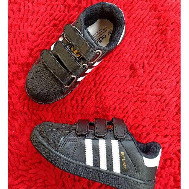 Sepatu Adidas Anak Perekat Hitam Lits Putih/Sepatu Sekolah 30-35
