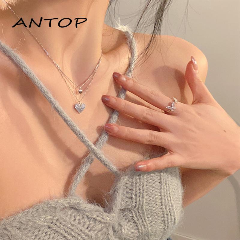 Kalung Rantai Klavikula Double layer Desain Hati Untuk Musim Panas