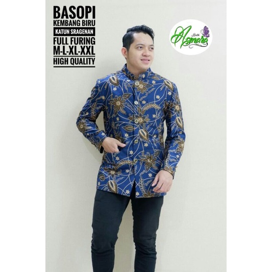 Basofi/Basopi/Beskap Sunda/Jas Batik Kembang Biru By Asmara Batik
