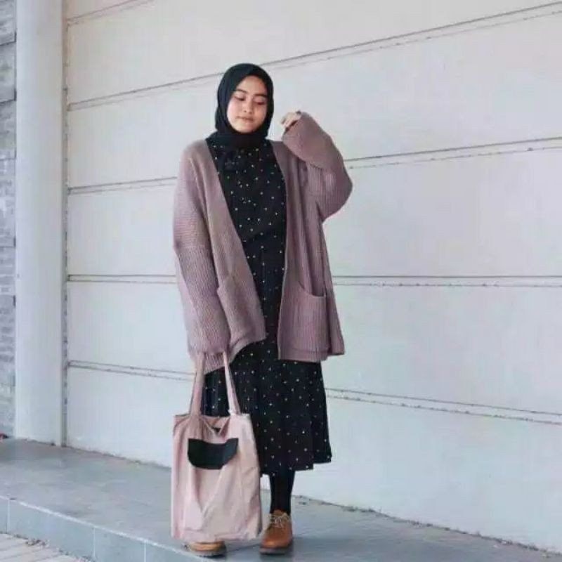 OVERSIZE LAVELLA RAJUT KARDIGAN RAJUT PREMIUM-Burgundy/millo