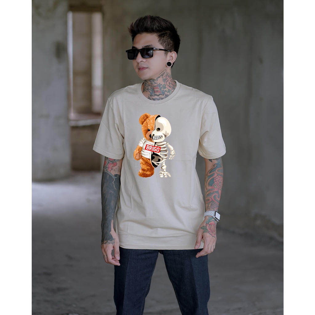 BRIGO Kaos Lengan Pendek Bear Two Face II Kaos Distro BRIGO Beruang Two Face II Kaos Katun Combed M-XL ( Pria &amp; Wanita )