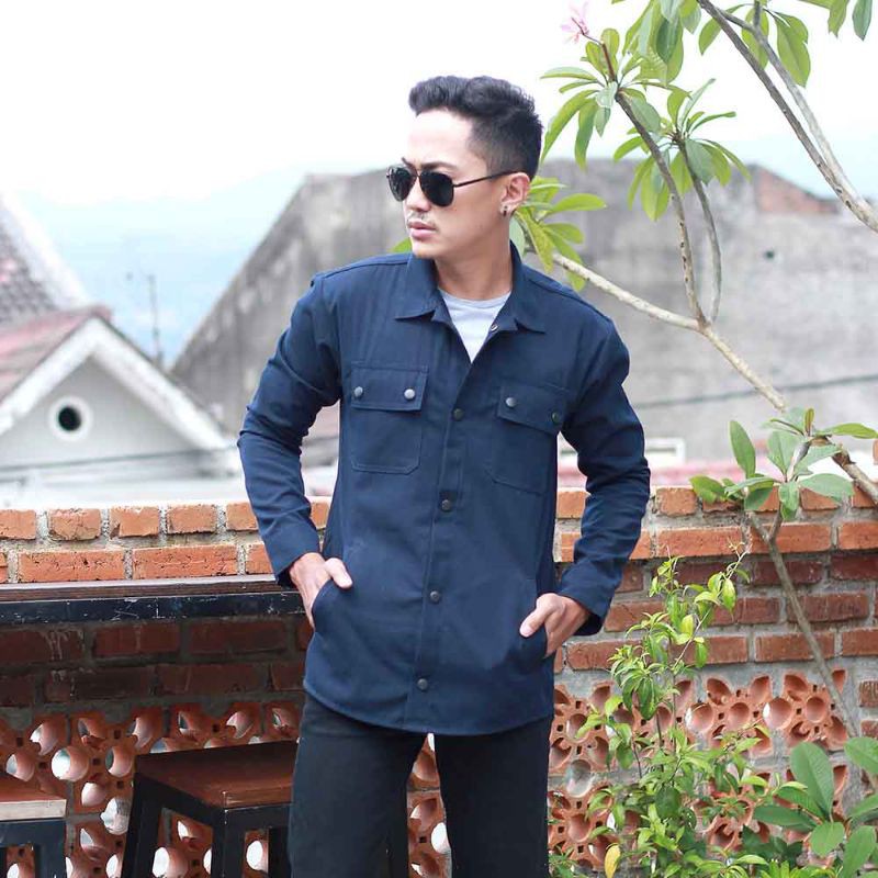 Baju Kemeja Lengan Panjang Pria Parka Casual Formal Bahan Canvas Premium Distro Original