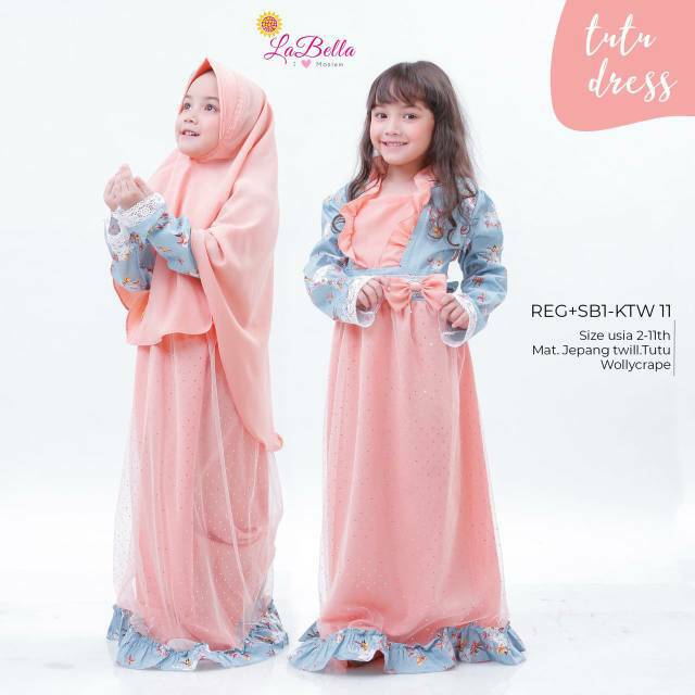 Labella Baju Anak Perempuan / Gamis Anak Syari Tile Tutu Premium Salem Usia Anak 8-9 Tahun