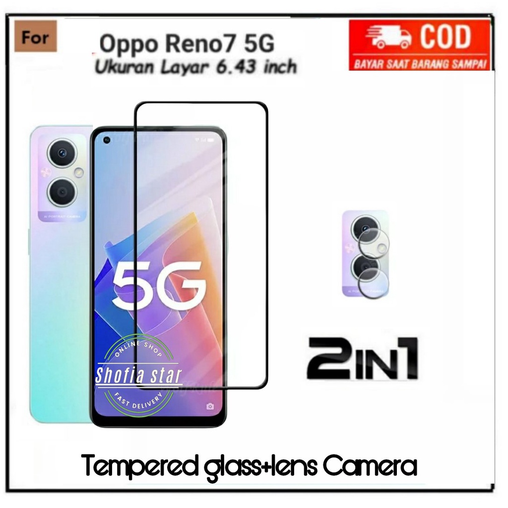 2IN1 TEMPERED GLASS RENO 7 5G 7Z 5G TG LAYAR ANTIGORES KACA FULL COVER