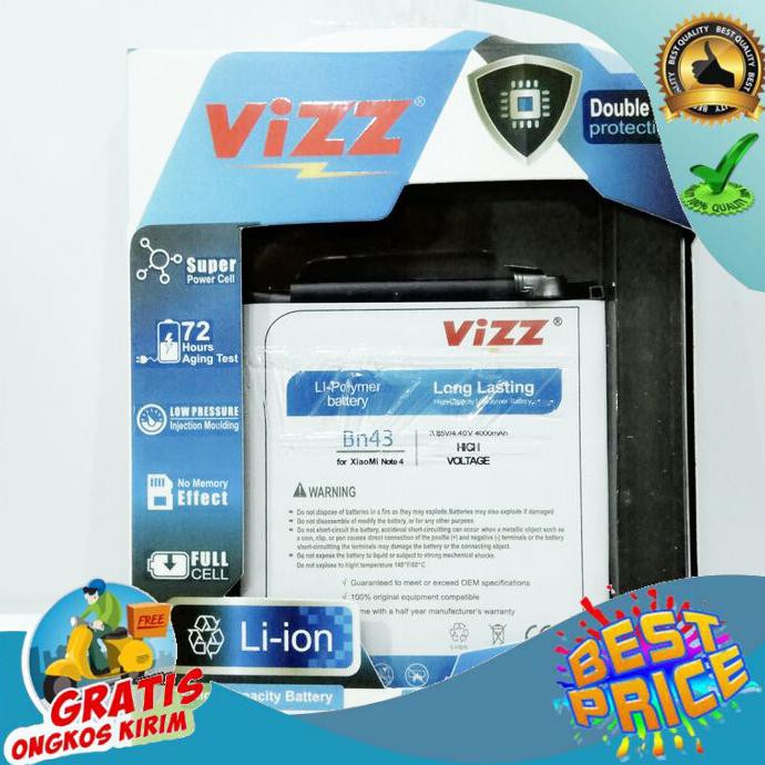 BATERAI DOUBLE POWER VIZZ BN43 BN 43 UTK XIOMI REDMI NOTE 4X