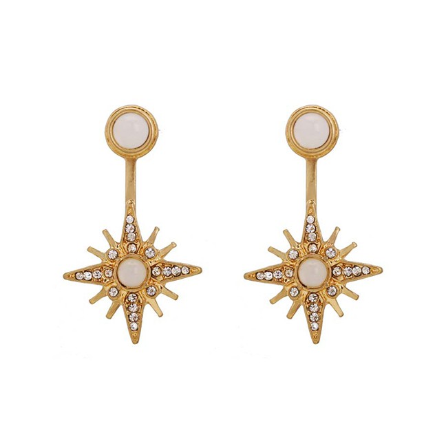 LRC Anting Tusuk Fashion Gold Double Metal Stud Earrings Before And After The Stars F69824