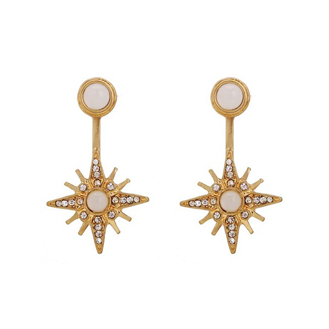 LRC Anting Tusuk Fashion Gold Double Metal Stud Earrings Before And After The Stars F69824