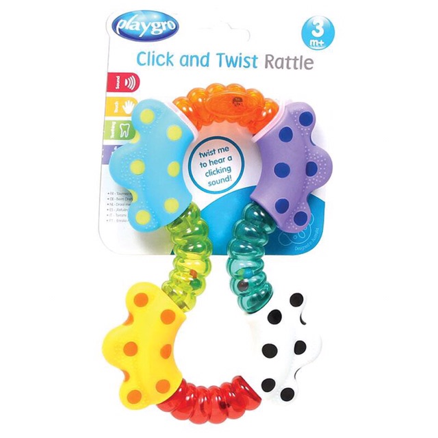 Playgro CLICK AND TWIST RATTLE - 3m+ Mainan / Gigitan Bayi - Original - BPA FREE